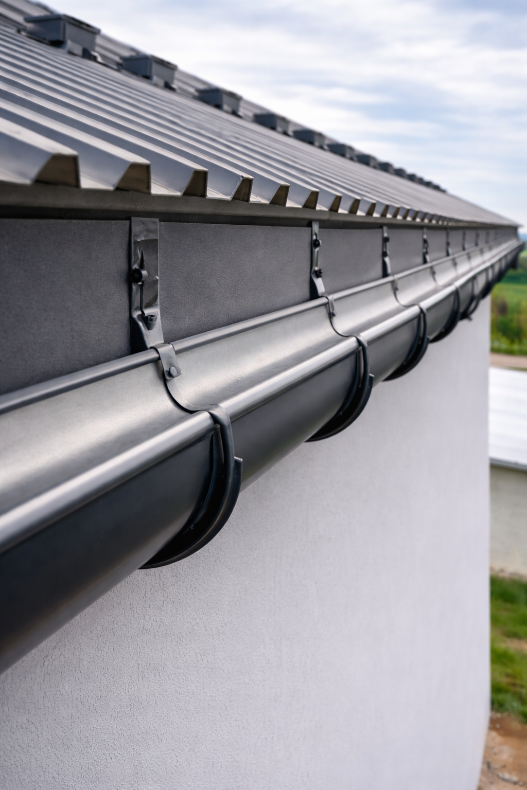 Steel gutters on a large residential home